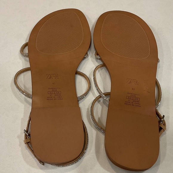 ZARA Flat Rhinestone Ankle Strap Sandals LIKE NEW Size EU 41 - Picture 6 of 8